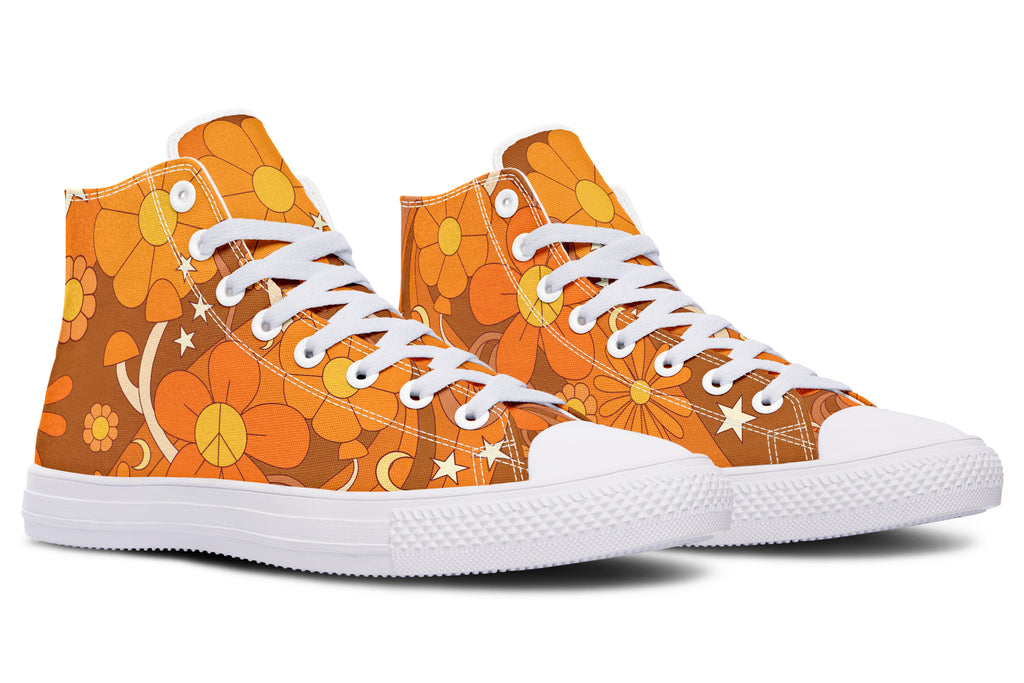 Molly's Orange Retro Daisies High Tops (Wide)