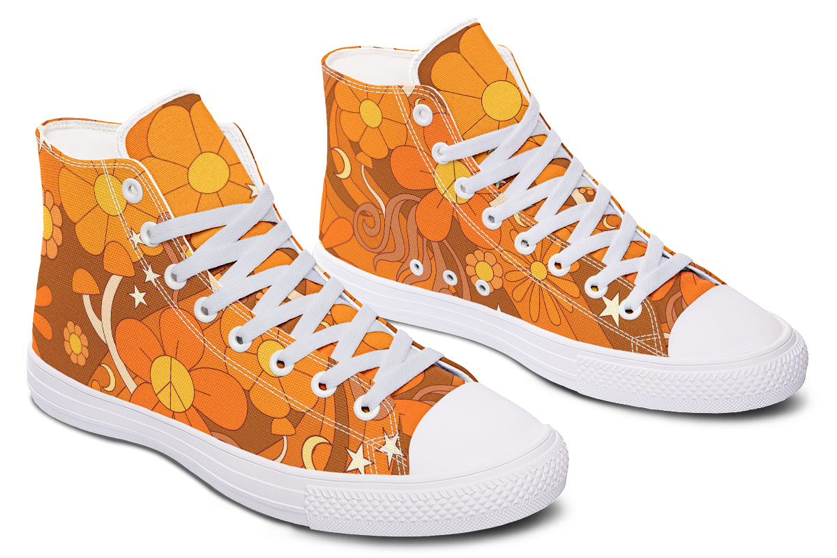 Molly's Orange Retro Daisies High Tops (Wide)