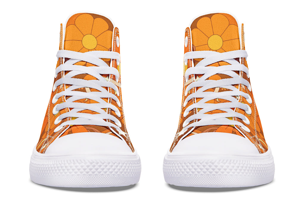 Molly's Orange Retro Daisies High Tops (Wide)