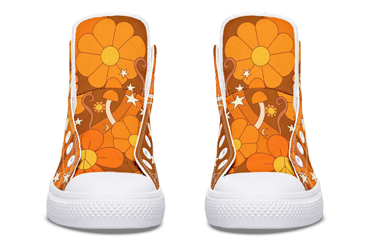 Molly's Orange Retro Daisies High Tops (Wide)