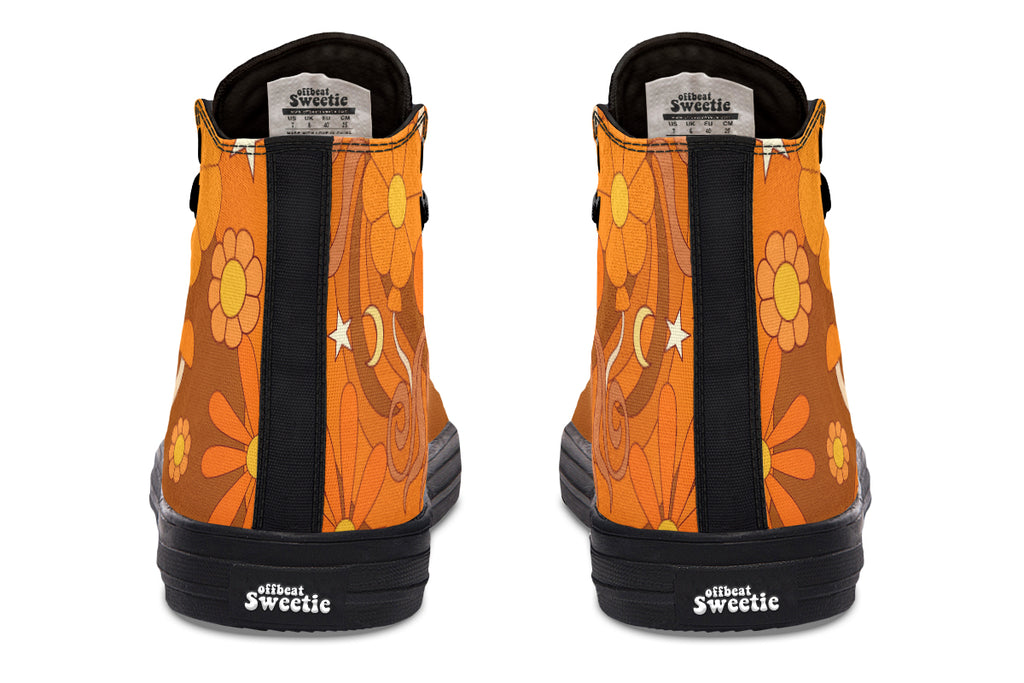 Molly's Orange Retro Daisies High Tops (Wide)
