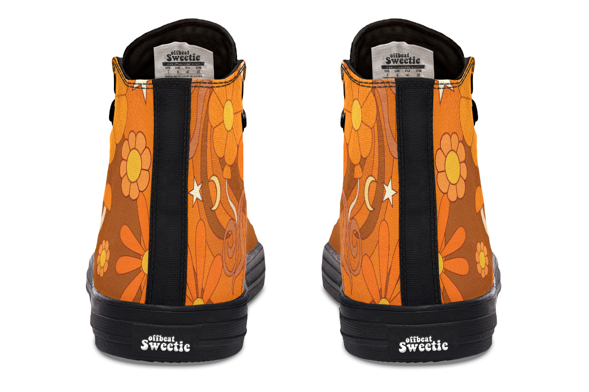 Molly's Orange Retro Daisies High Tops (Wide)