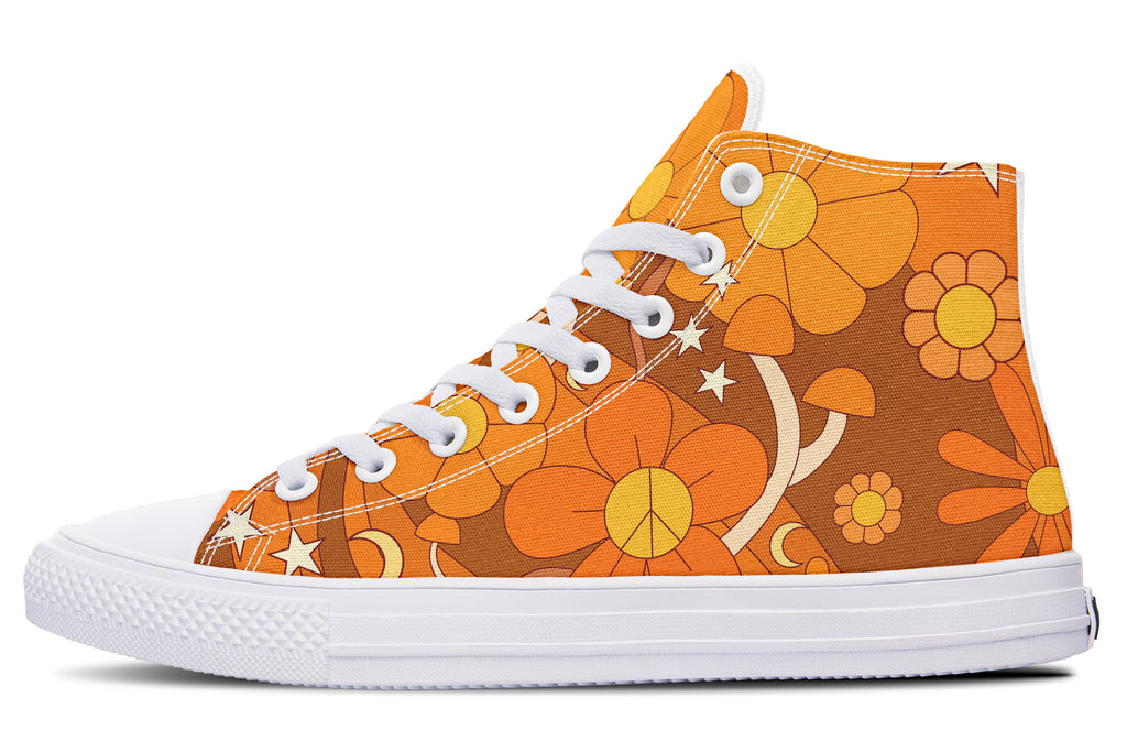Molly's Orange Retro Daisies High Tops (Wide)
