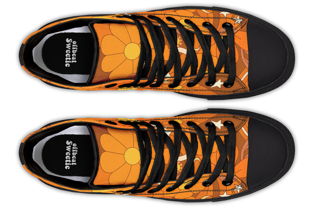 Molly's Orange Retro Daisies High Tops (Wide)