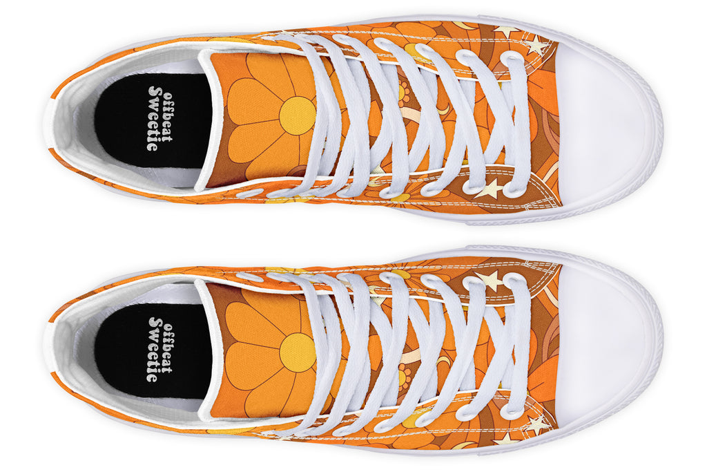 Molly's Orange Retro Daisies High Tops (Wide)