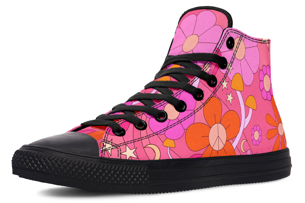 Molly's Pink Retro Daisies High Tops (Wide)