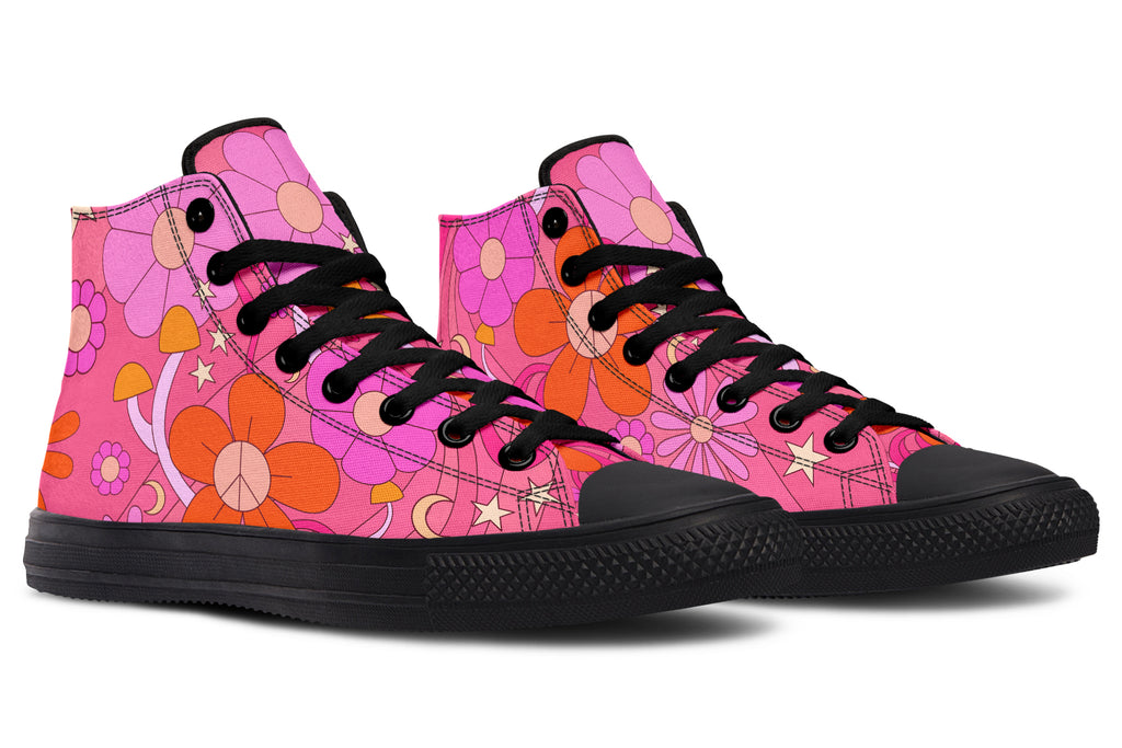 Molly's Pink Retro Daisies High Tops (Wide)
