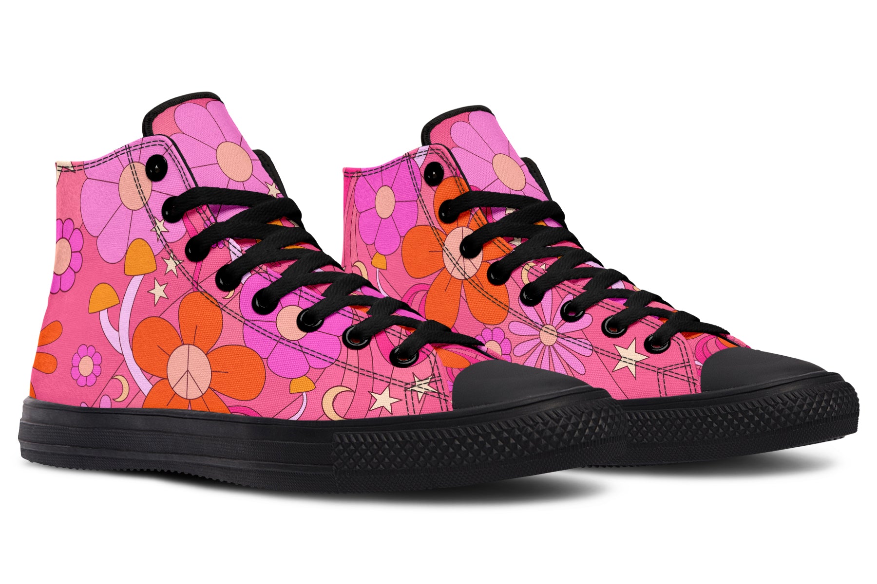 Molly's Pink Retro Daisies High Tops (Wide)