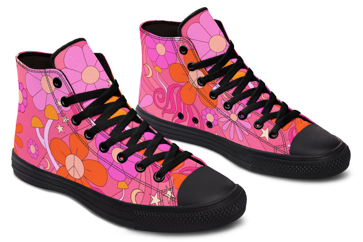Molly's Pink Retro Daisies High Tops (Wide)