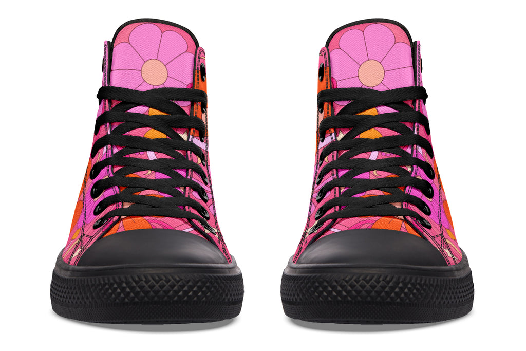 Molly's Pink Retro Daisies High Tops (Wide)