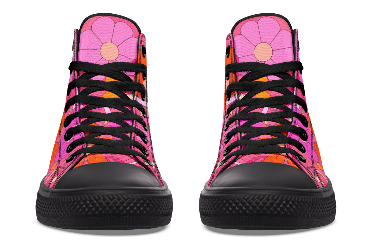 Molly's Pink Retro Daisies High Tops (Wide)
