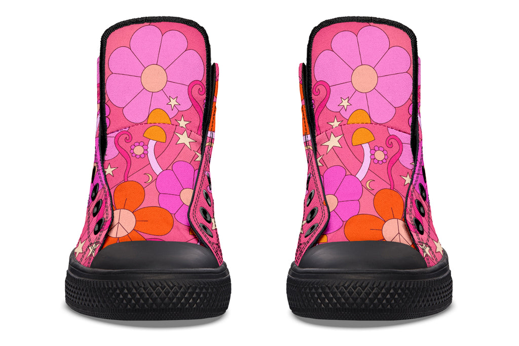 Molly's Pink Retro Daisies High Tops (Wide)