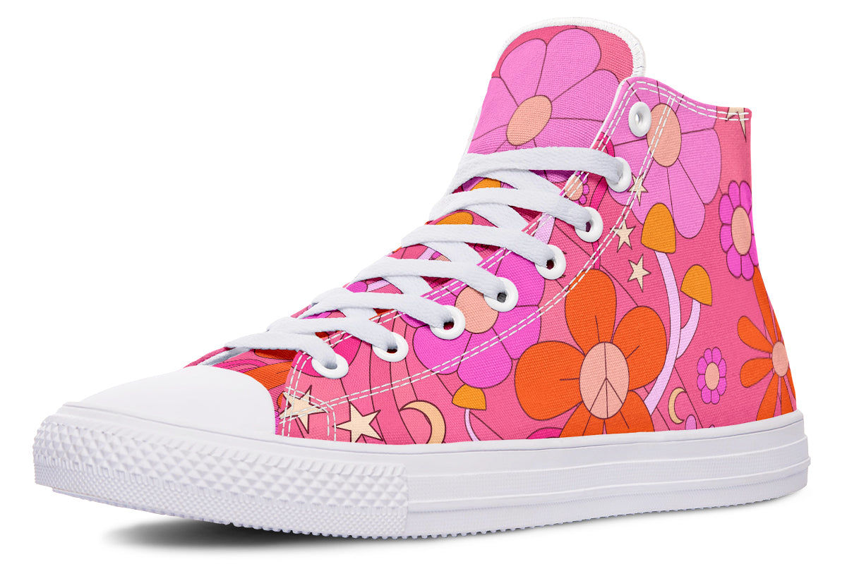 Molly's Pink Retro Daisies High Tops (Wide)