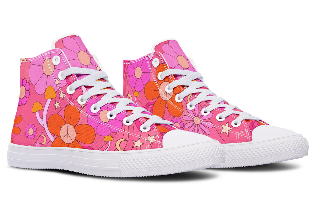 Molly's Pink Retro Daisies High Tops (Wide)