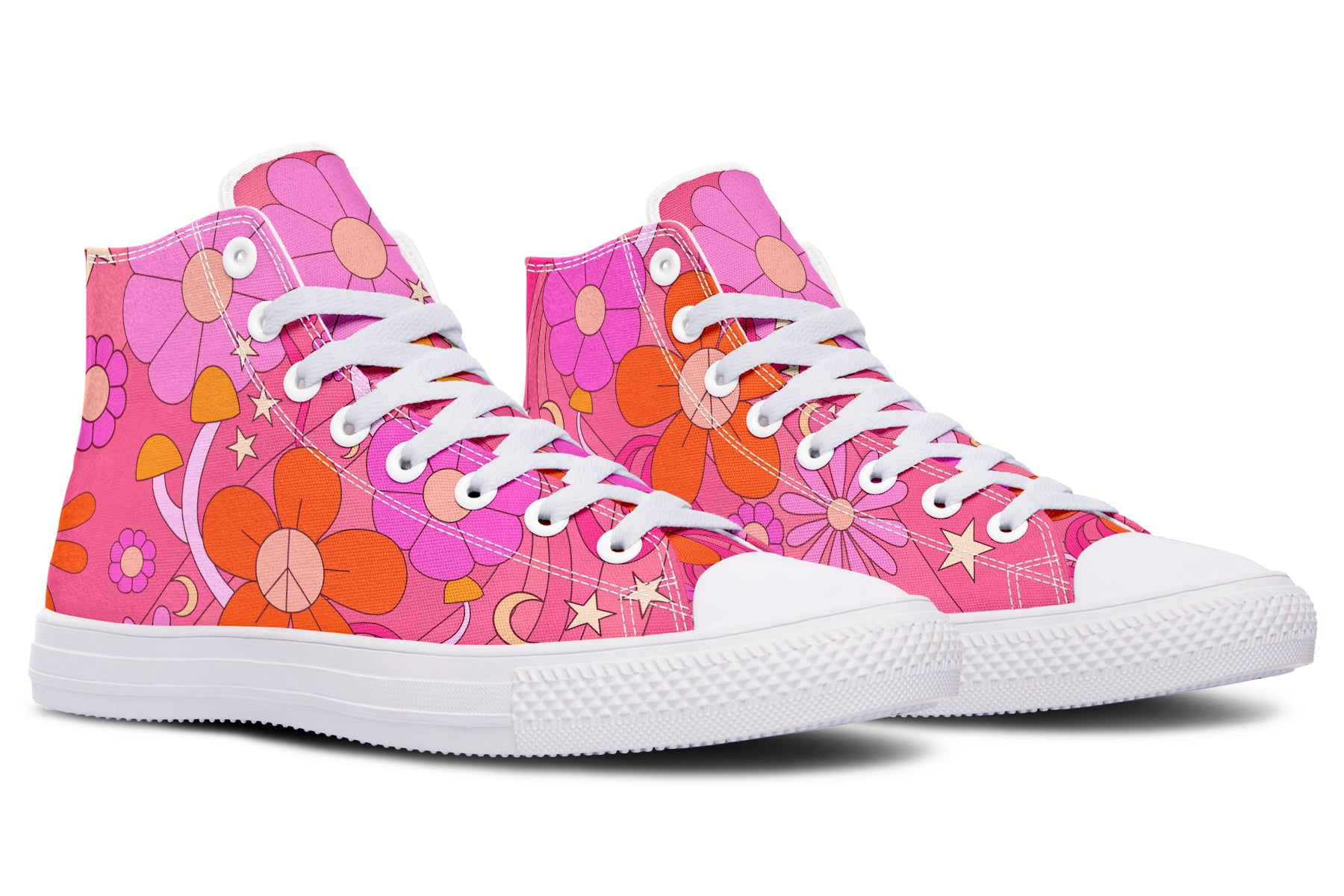 Molly's Pink Retro Daisies High Tops (Wide)