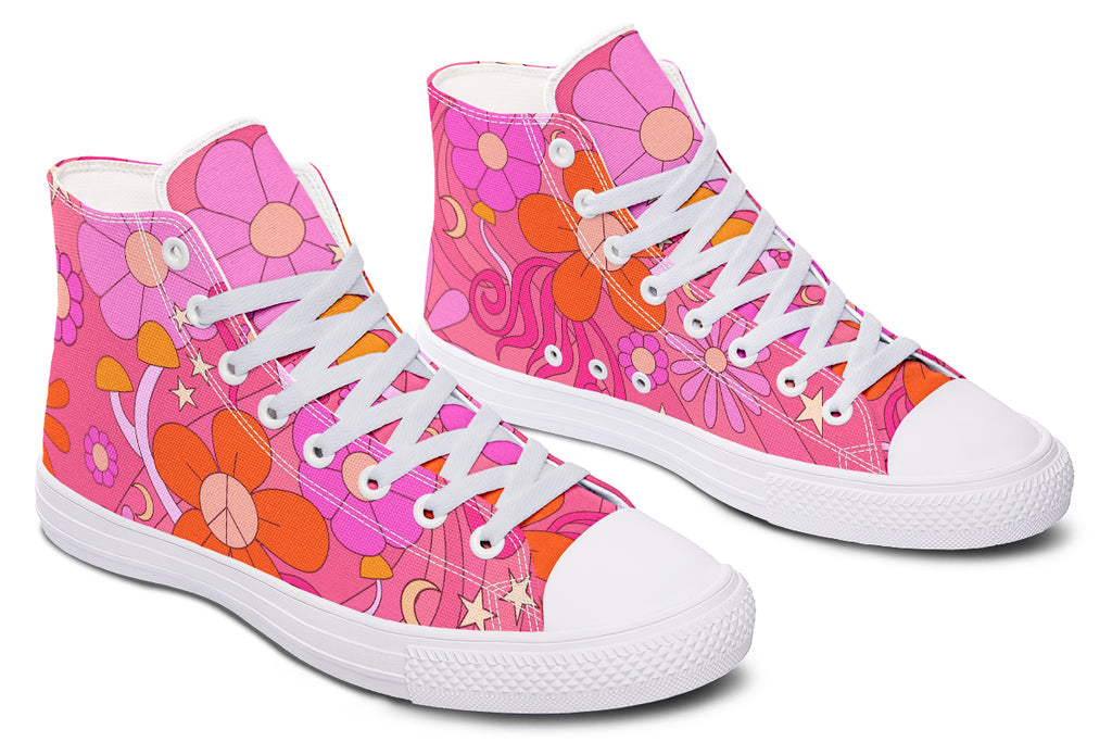 Molly's Pink Retro Daisies High Tops (Wide)