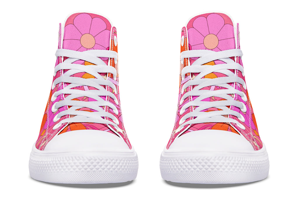 Molly's Pink Retro Daisies High Tops (Wide)