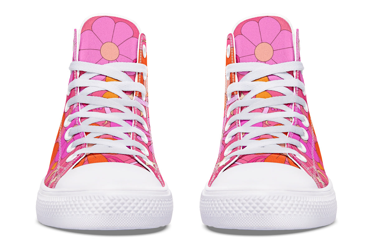 Molly's Pink Retro Daisies High Tops (Wide)