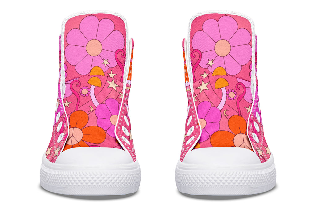Molly's Pink Retro Daisies High Tops (Wide)