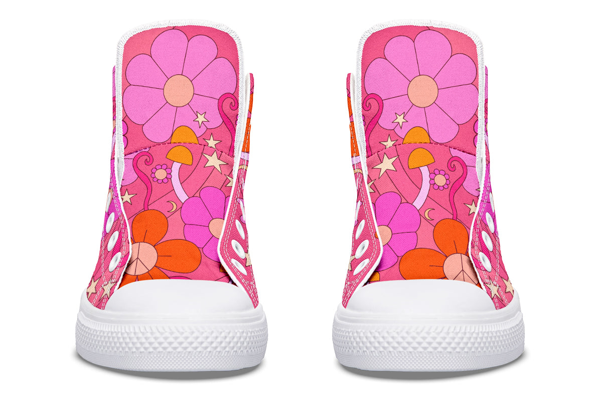 Molly's Pink Retro Daisies High Tops (Wide)