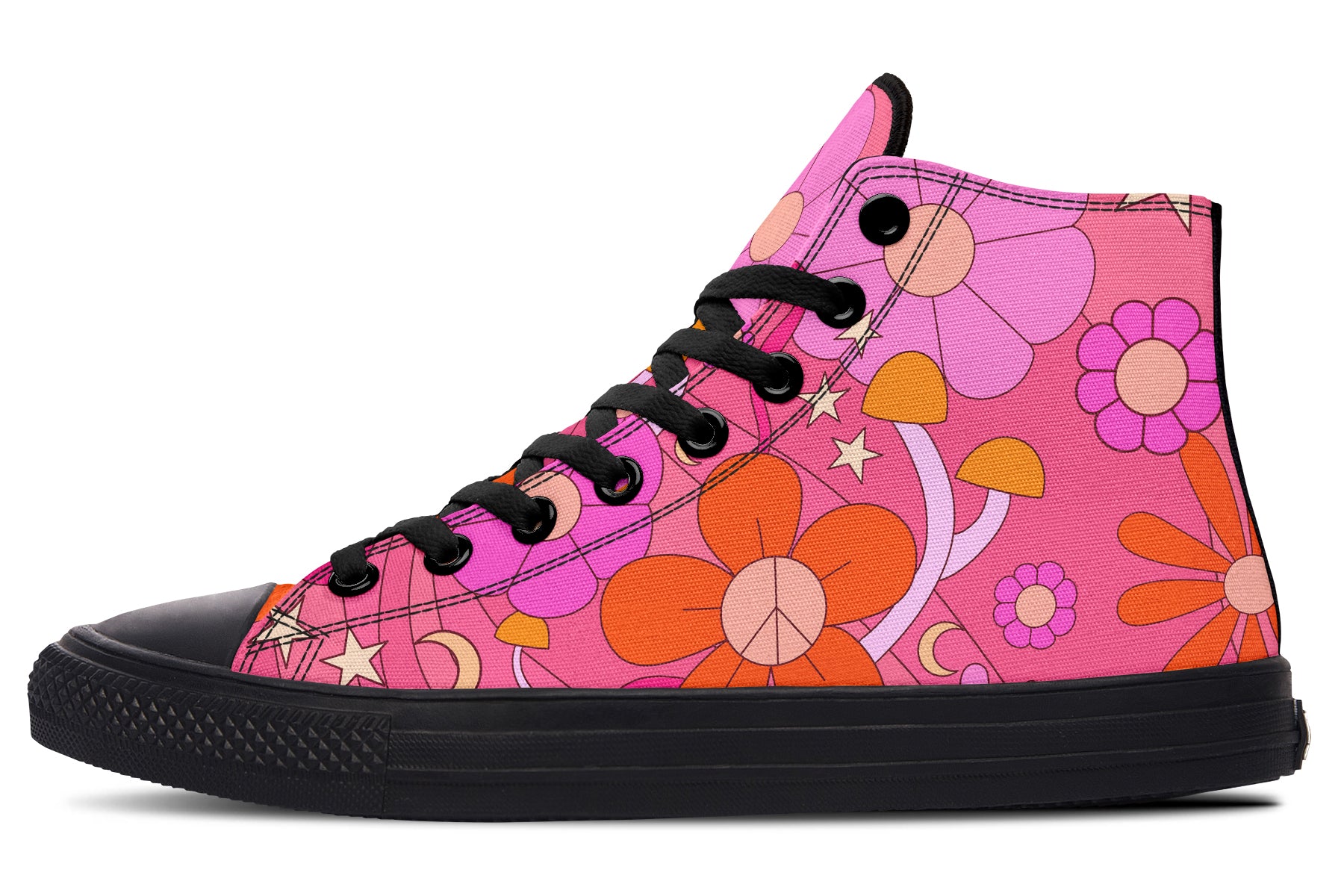 Molly's Pink Retro Daisies High Tops (Wide)