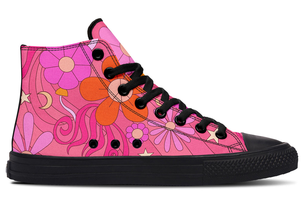 Molly's Pink Retro Daisies High Tops (Wide)