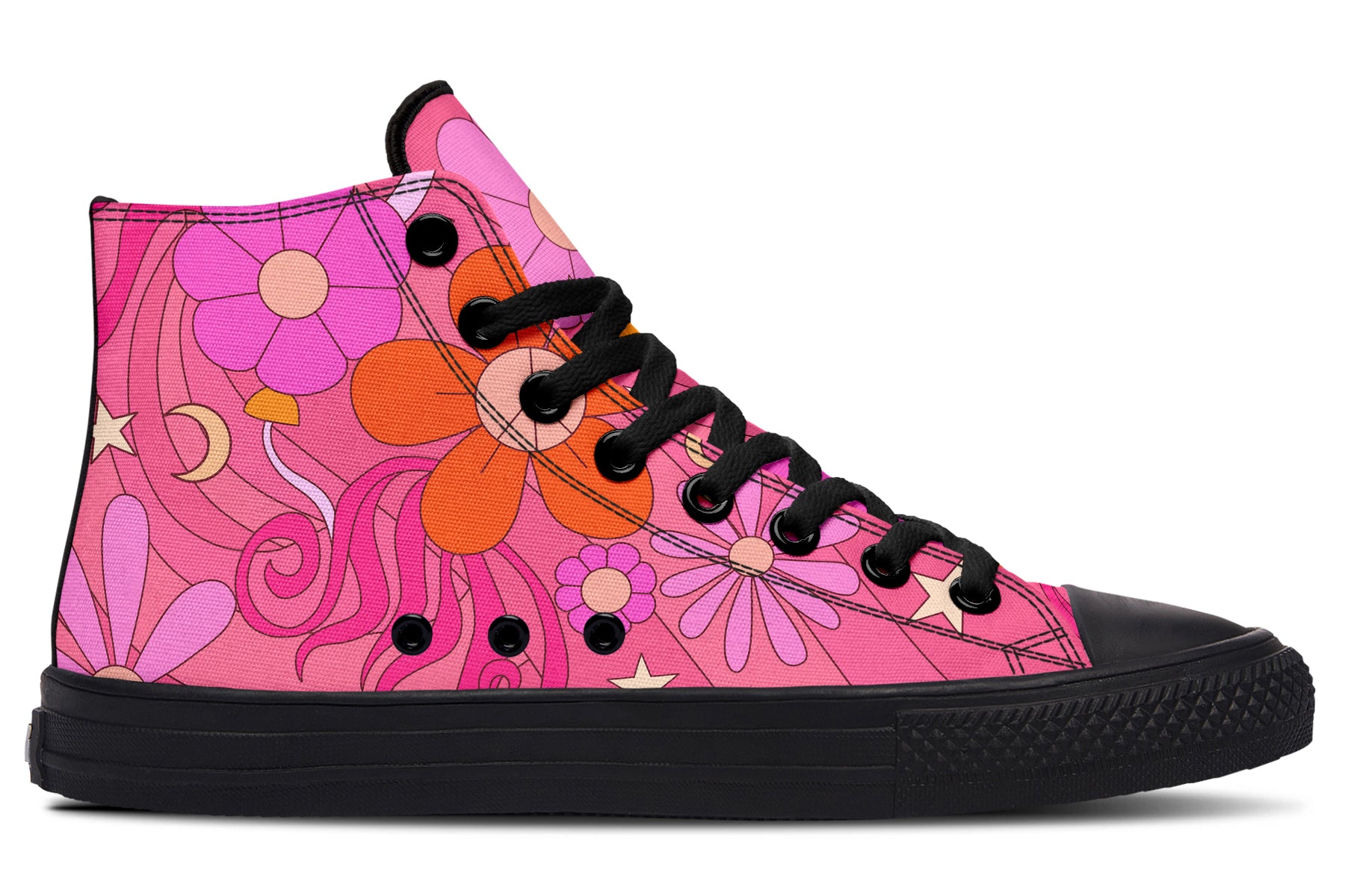 Molly's Pink Retro Daisies High Tops (Wide)