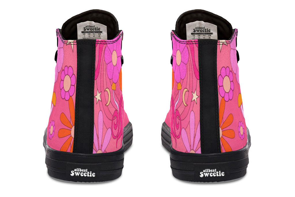 Molly's Pink Retro Daisies High Tops (Wide)