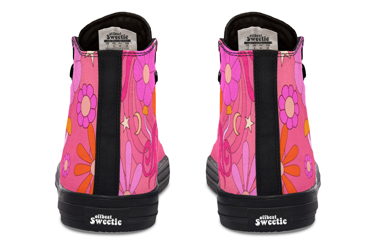 Molly's Pink Retro Daisies High Tops (Wide)