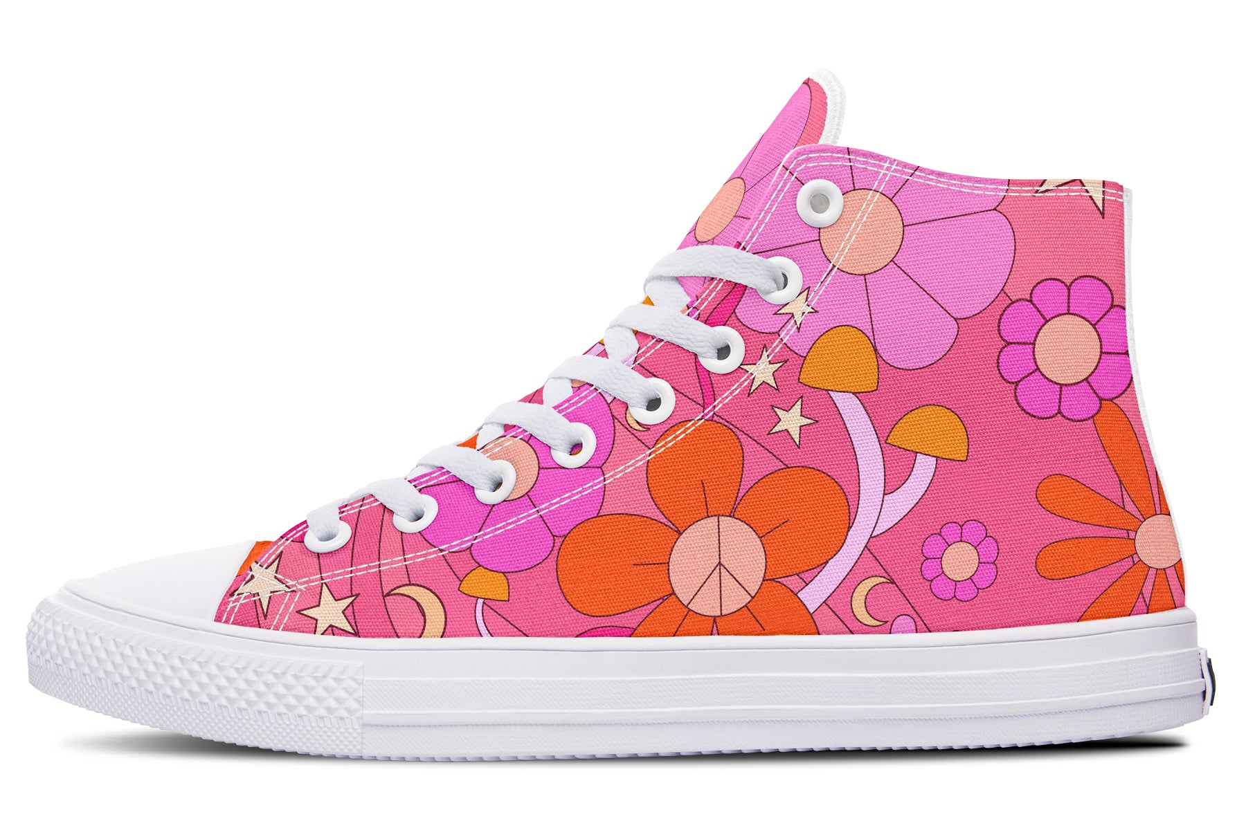Molly's Pink Retro Daisies High Tops (Wide)