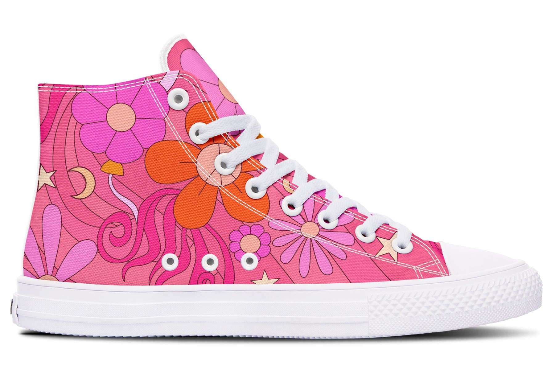 Molly's Pink Retro Daisies High Tops (Wide)