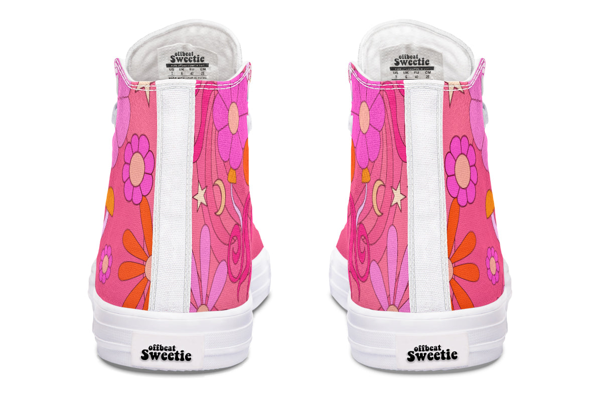 Molly's Pink Retro Daisies High Tops (Wide)