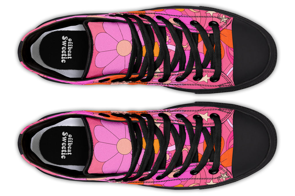 Molly's Pink Retro Daisies High Tops (Wide)