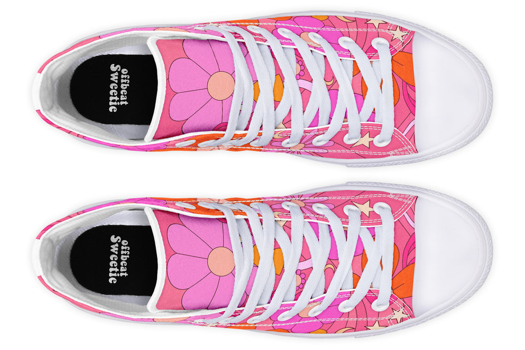Molly's Pink Retro Daisies High Tops (Wide)