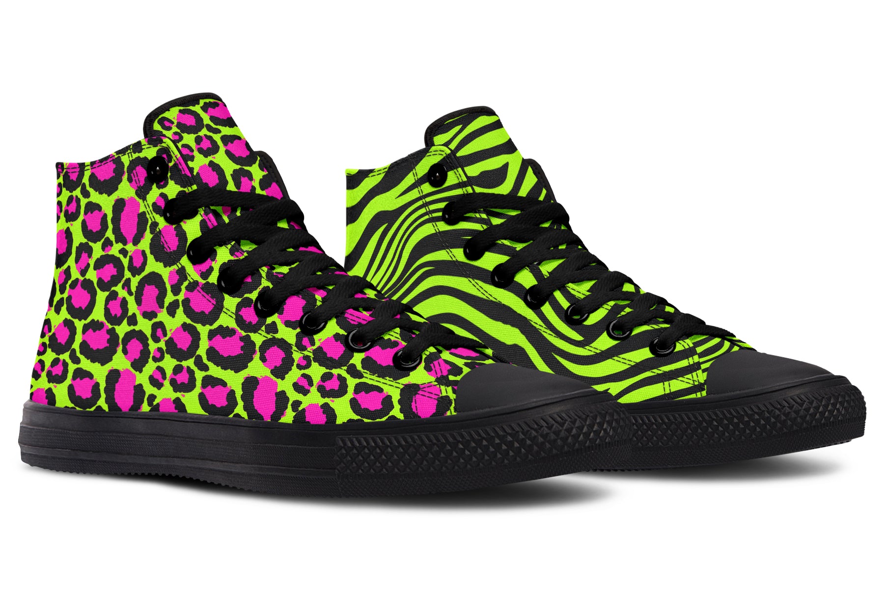 Neon Leopard x Neon Zebra Green Mismatch High Tops