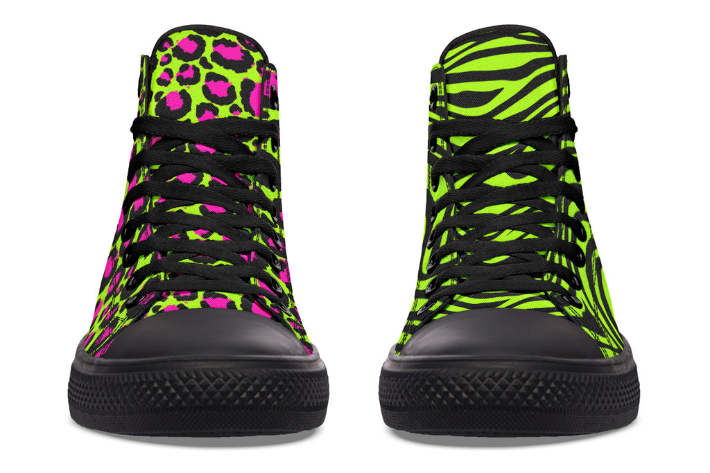 Neon Leopard x Neon Zebra Green Mismatch High Tops