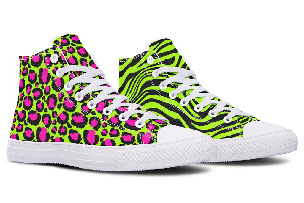 Neon Leopard x Neon Zebra Green Mismatch High Tops