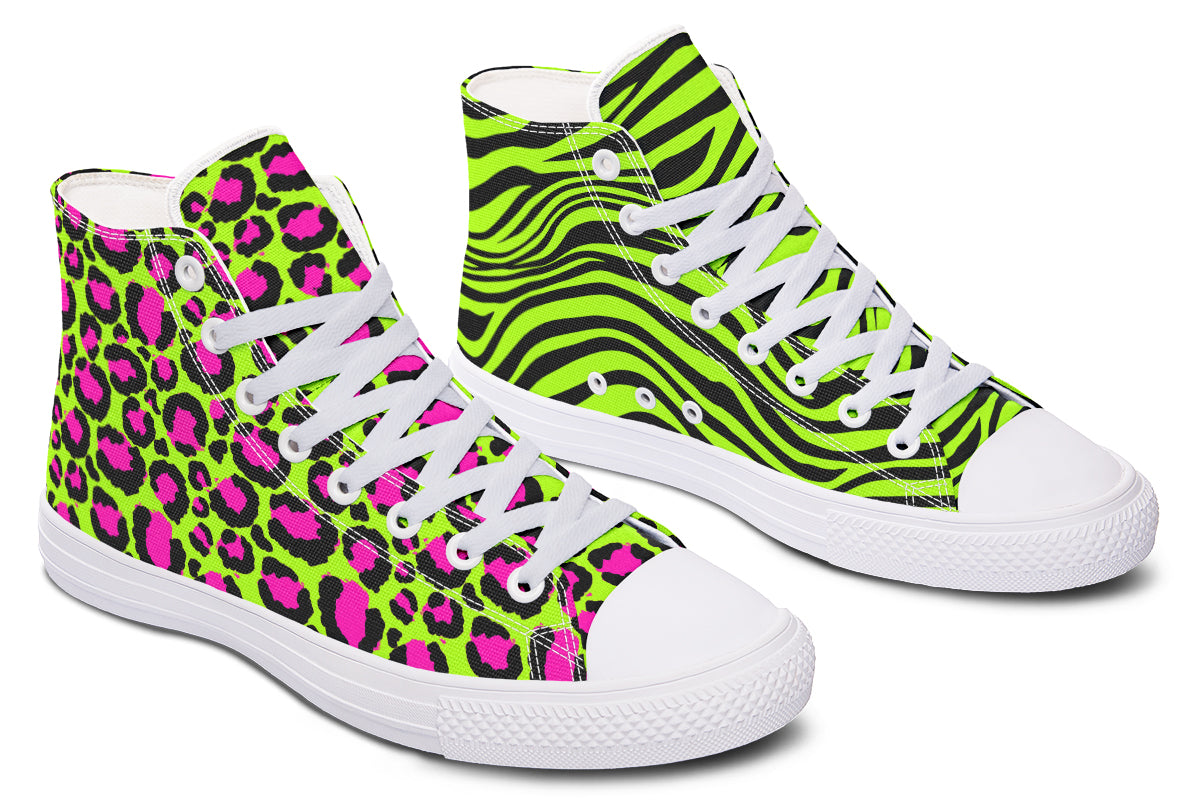 Neon Leopard x Neon Zebra Green Mismatch High Tops
