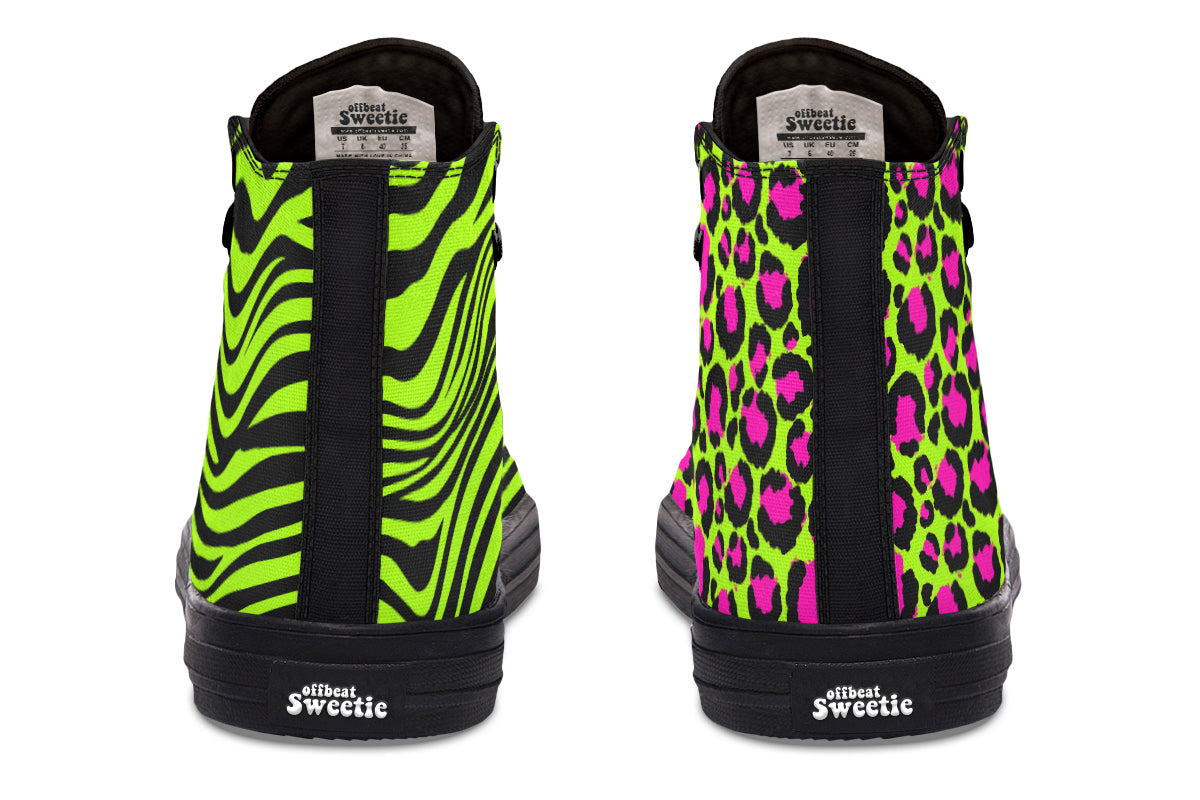 Neon Leopard x Neon Zebra Green Mismatch High Tops
