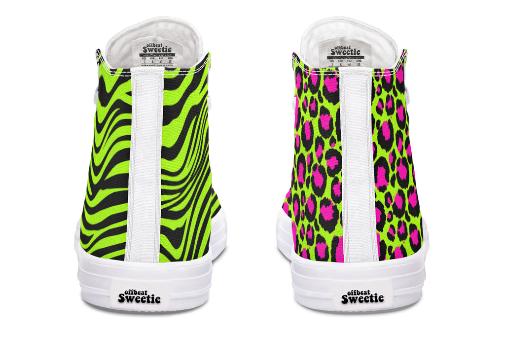 Neon Leopard x Neon Zebra Green Mismatch High Tops