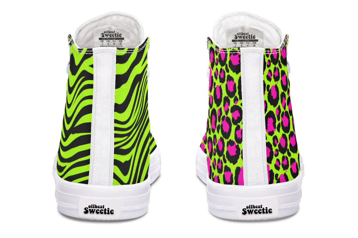 Neon Leopard x Neon Zebra Green Mismatch High Tops