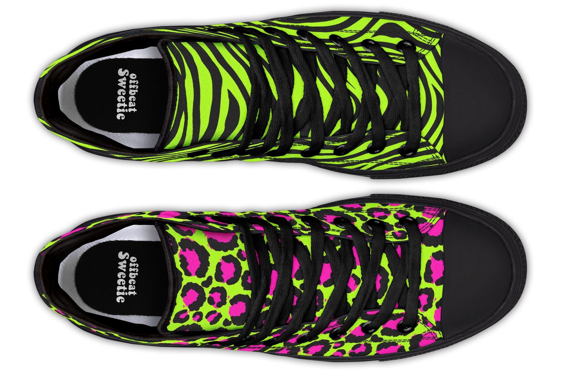 Neon Leopard x Neon Zebra Green Mismatch High Tops