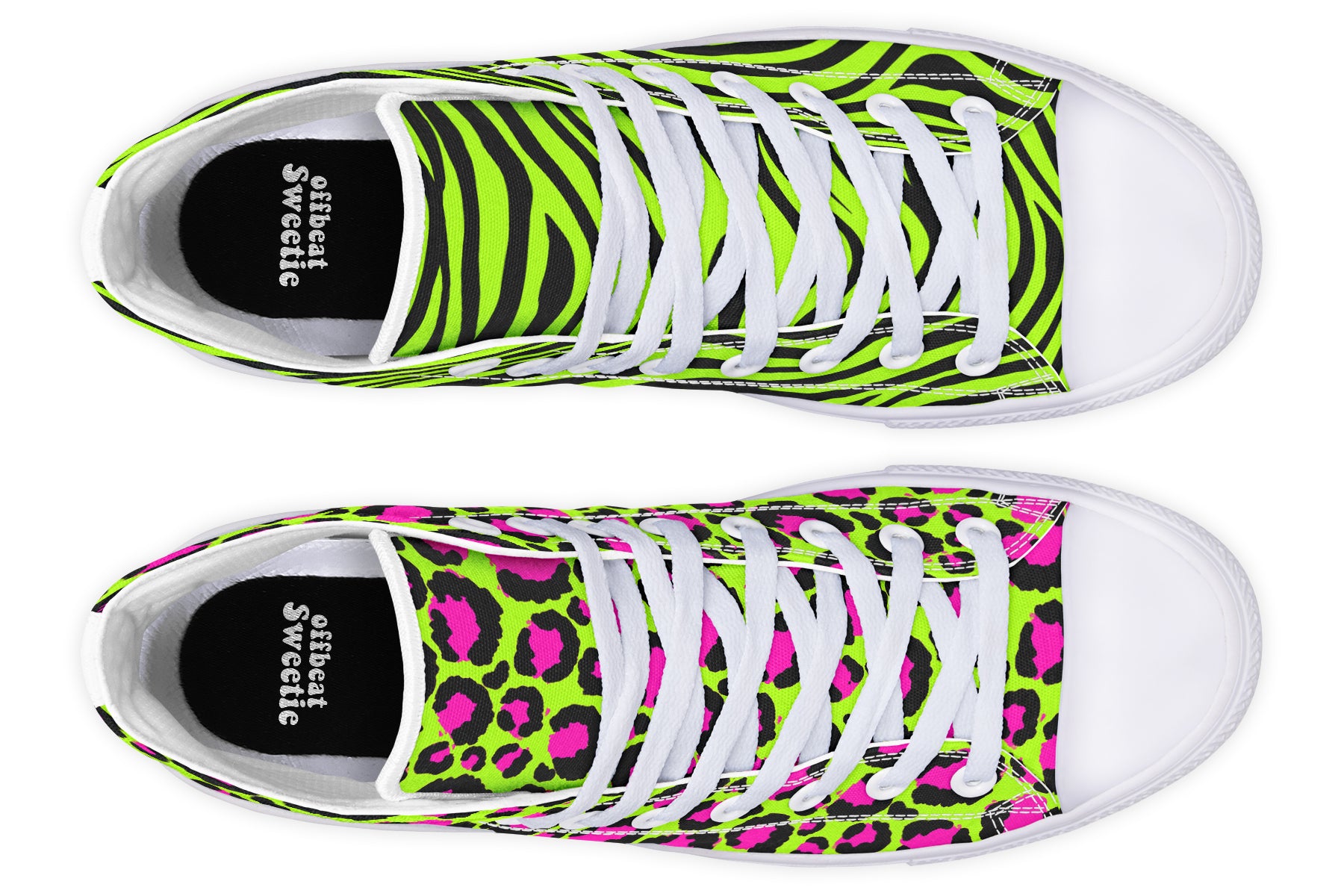 Neon Leopard x Neon Zebra Green Mismatch High Tops