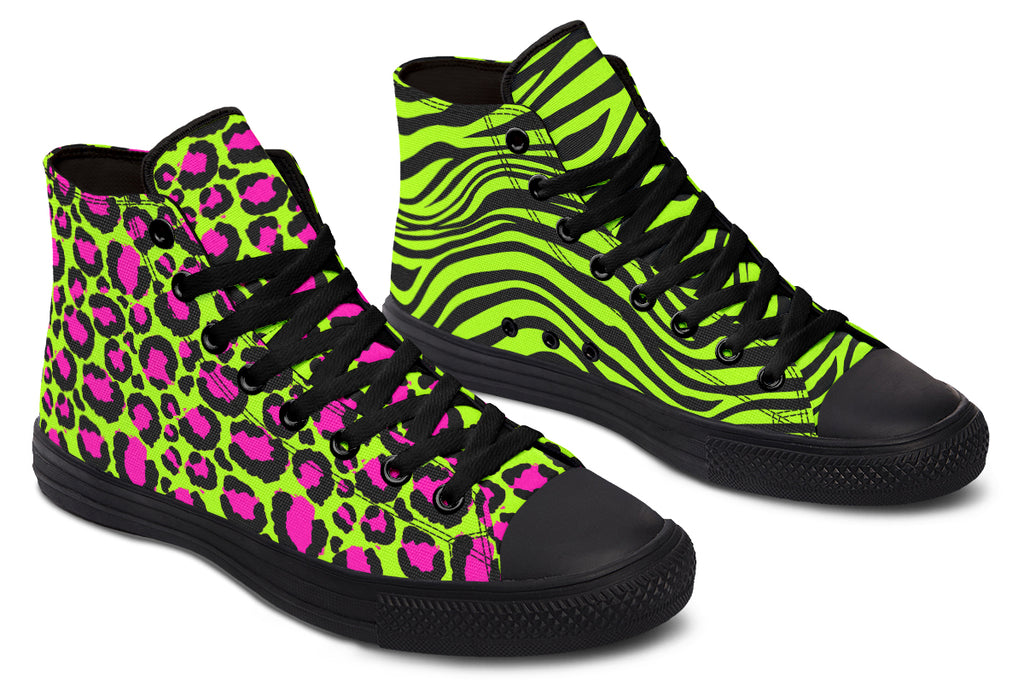 Neon Leopard x Neon Zebra Green Mismatch High Tops (Wide)
