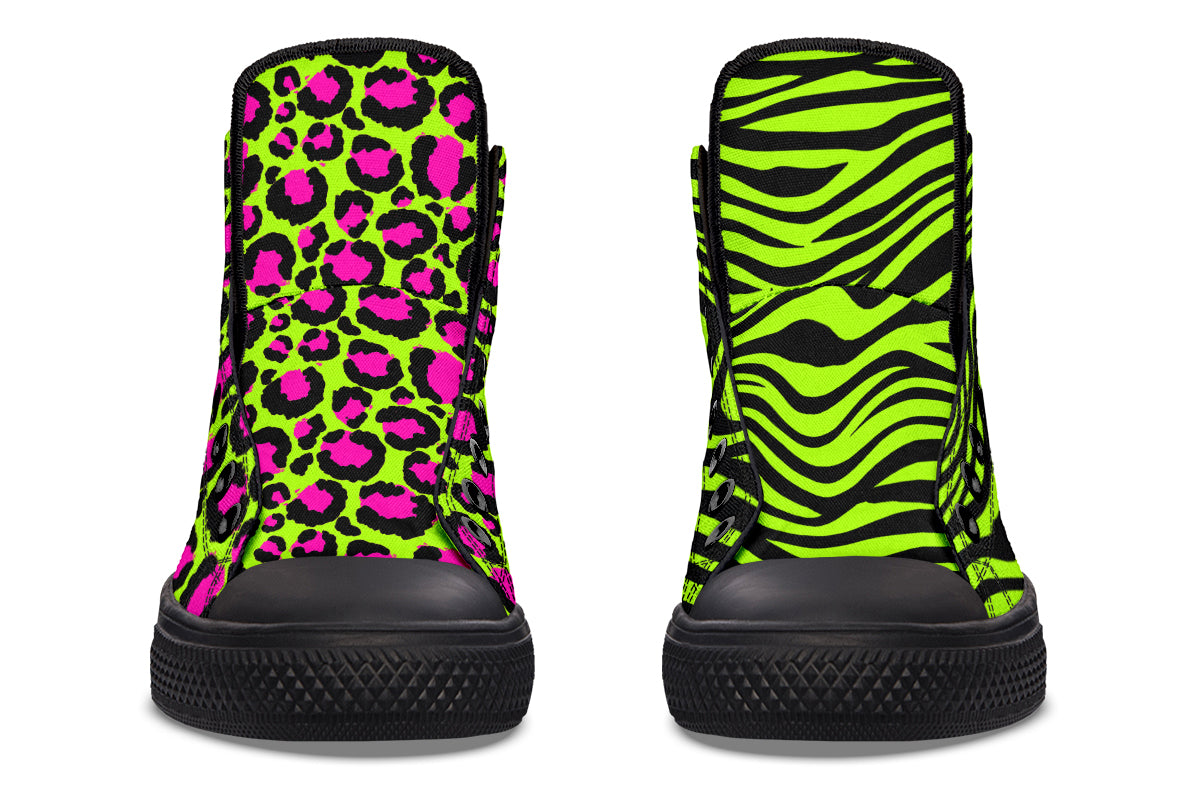 Neon Leopard x Neon Zebra Green Mismatch High Tops (Wide)