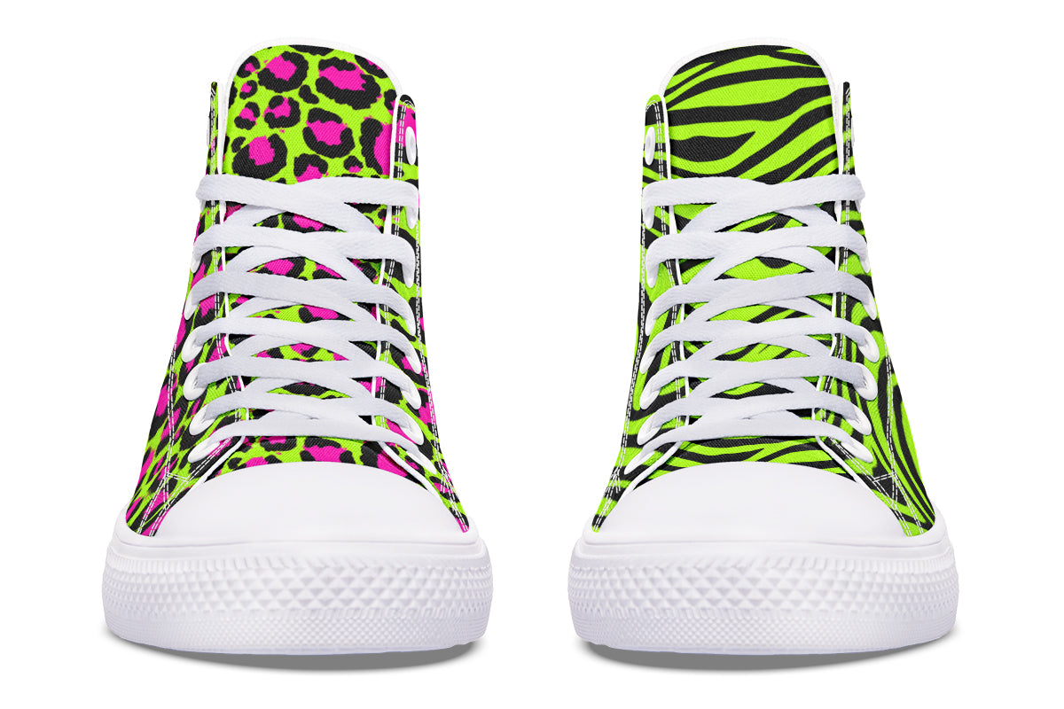 Neon Leopard x Neon Zebra Green Mismatch High Tops (Wide)