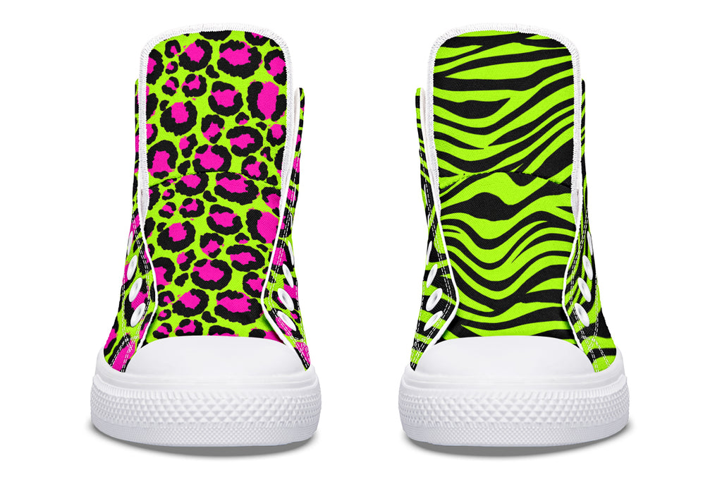 Neon Leopard x Neon Zebra Green Mismatch High Tops (Wide)