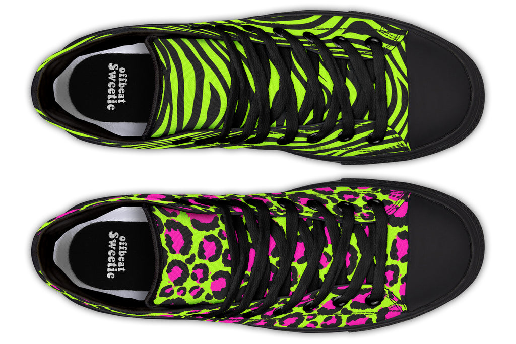 Neon Leopard x Neon Zebra Green Mismatch High Tops (Wide)
