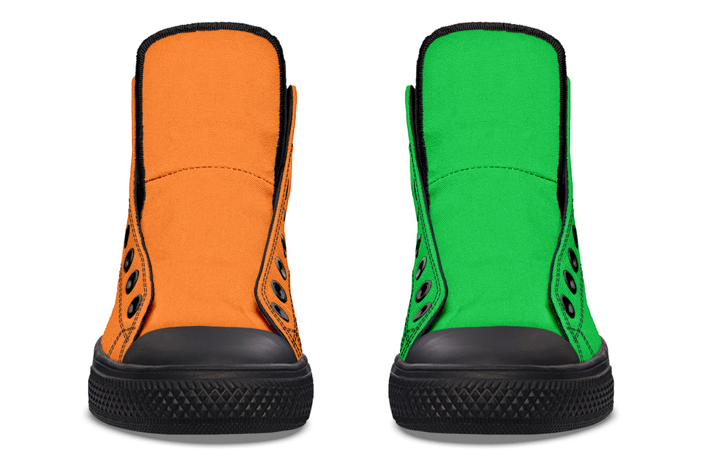 Orange And Green Mismatch High Tops (Wide)