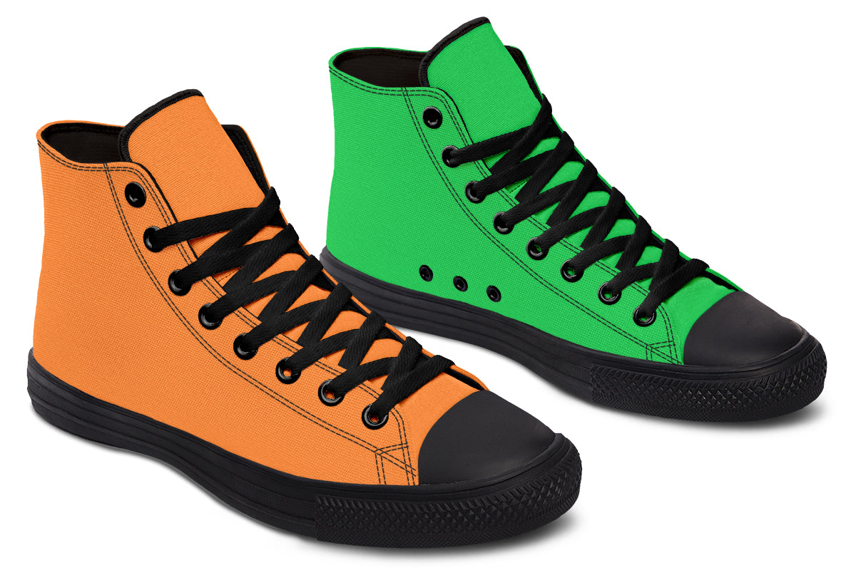 Orange and Green Mismatch High Tops - Offbeat Sweetie